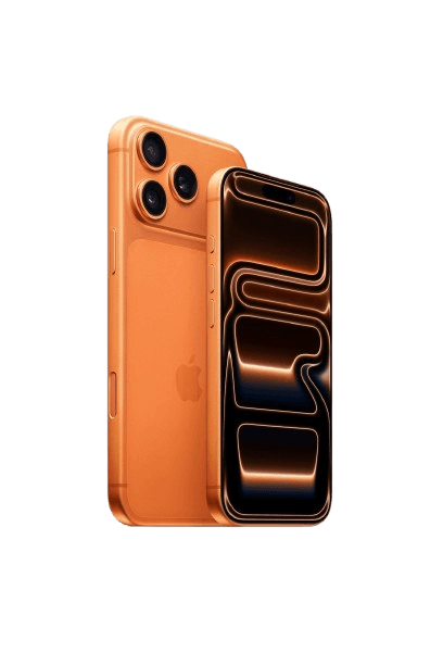 Orange iPhone Pro shown from the front and back