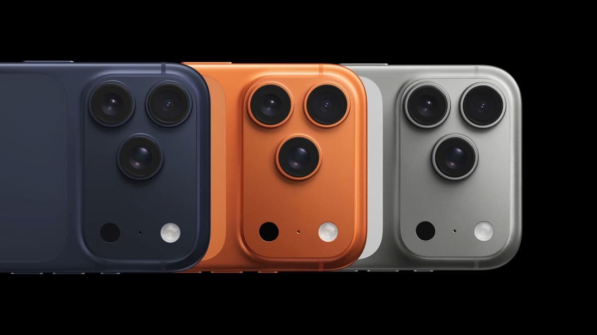 Deep blue, orange and silver Pro iPhone camera finishes